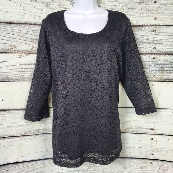 Christopher & Banks Women’s Black Lace Lined Blouse Top XL - Picture 2 of 8